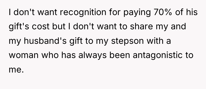 I don't want recognition for paying 70% of his gift's...