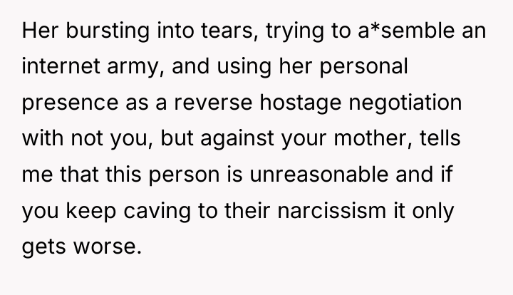 Her bursting into tears, trying to a*semble an internet army,...