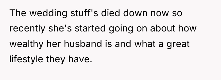 The wedding stuff's died down now so recently she's started...
