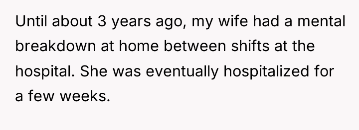 Until about 3 years ago, my wife had a mental...