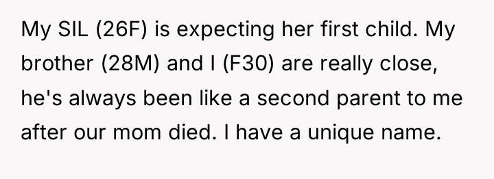 My SIL (26F) is expecting her first child. My brother...