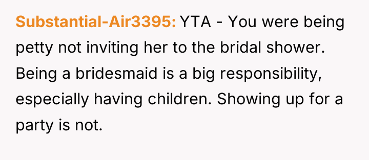 Substantial-Air3395 YTA - You were being petty not inviting her...