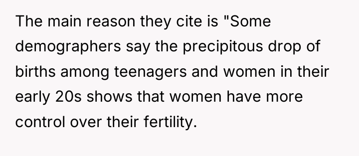 The main reason they cite is "Some demographers say the...