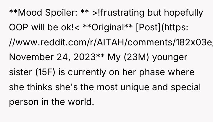 **Mood Spoiler: ** >!frustrating but hopefully OOP will be ok!<...