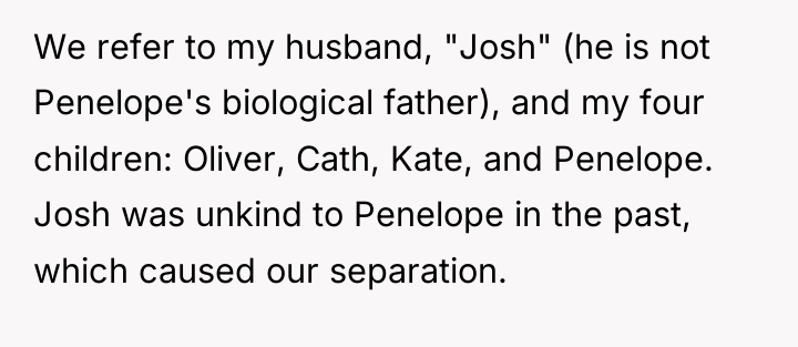 We refer to my husband, "Josh" (he is not Penelope's...