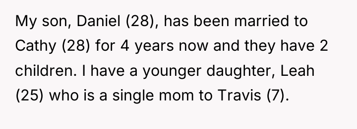 My son, Daniel (28), has been married to Cathy (28)...