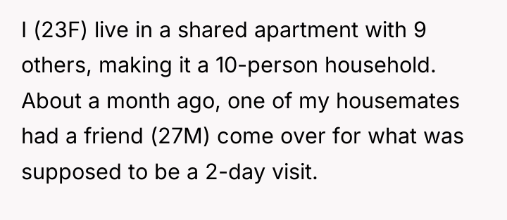 I (23F) live in a shared apartment with 9 others,...