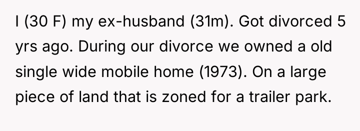 I (30 F) my ex-husband (31m). Got divorced 5 yrs...