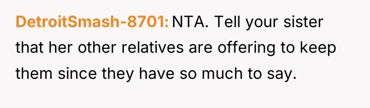 DetroitSmash-8701 NTA. Tell your sister that her other relatives are...