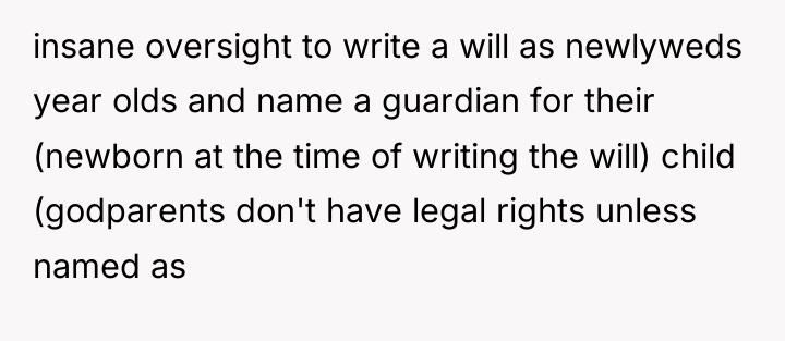 insane oversight to write a will as newlyweds year olds...