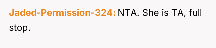 Jaded-Permission-324 NTA. She is TA, full stop.