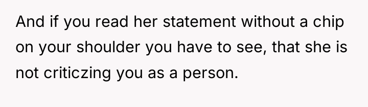 And if you read her statement without a chip on...