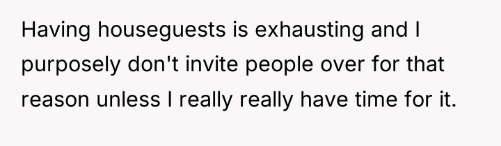 Having houseguests is exhausting and I purposely don't invite people...