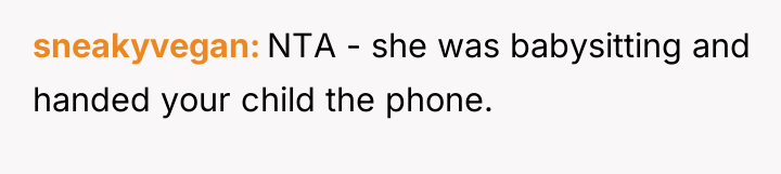 sneakyvegan NTA - she was babysitting and handed your child...