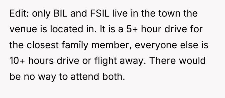 Edit: only BIL and FSIL live in the town the...
