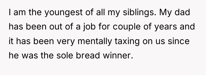 I am the youngest of all my siblings. My dad...