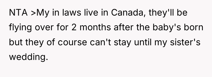 NTA >My in laws live in Canada, they'll be flying...