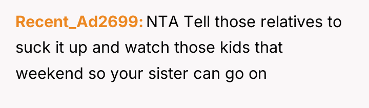 Recent_Ad2699 NTA Tell those relatives to suck it up and...