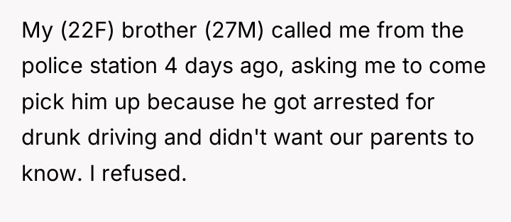 My (22F) brother (27M) called me from the police station...