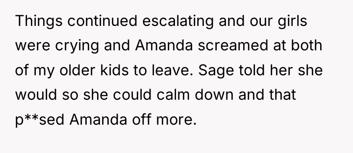 Things continued escalating and our girls were crying and Amanda...