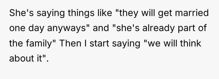 She's saying things like "they will get married one day...