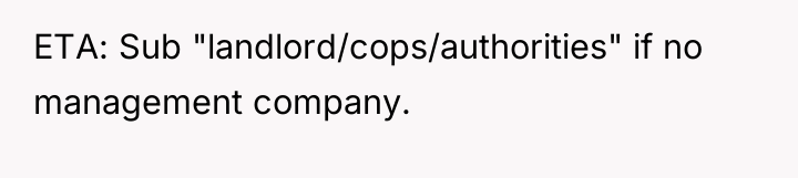 ETA: Sub "landlord/cops/authorities" if no management company.