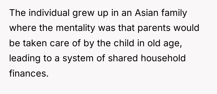 The individual grew up in an Asian family where the...