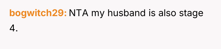 bogwitch29 NTA my husband is also stage 4.