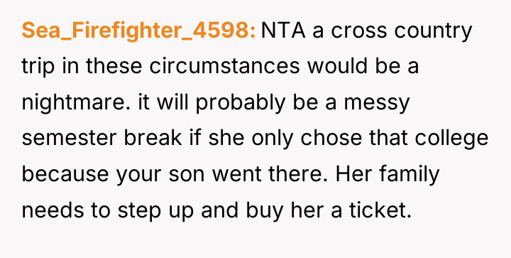 Sea_Firefighter_4598 NTA a cross country trip in these circumstances would...