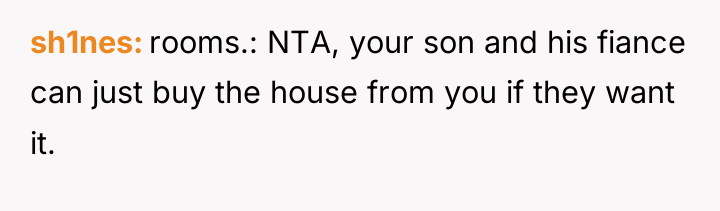 sh1nes rooms.: NTA, your son and his fiance can just...