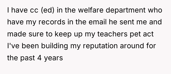 I have cc (ed) in the welfare department who have...