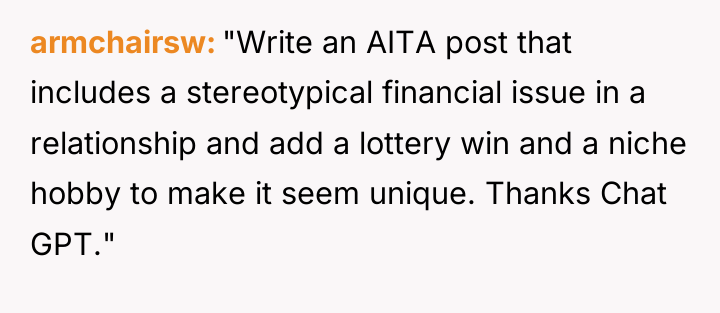 armchairsw "Write an AITA post that includes a stereotypical financial...