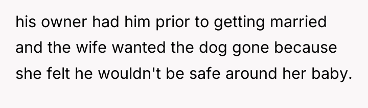 his owner had him prior to getting married and the...