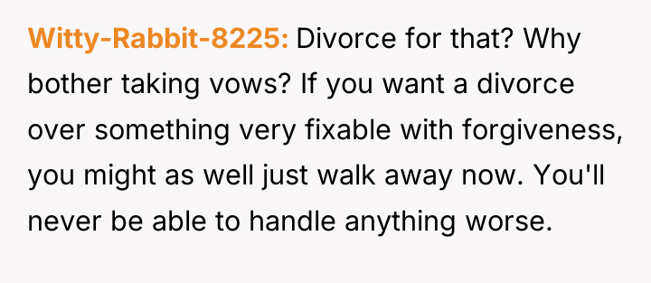Witty-Rabbit-8225 Divorce for that? Why bother taking vows? If you...