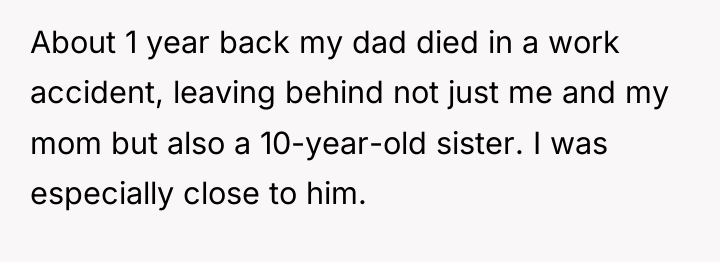 About 1 year back my dad died in a work...