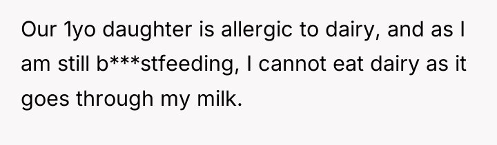Our 1yo daughter is allergic to dairy, and as I...