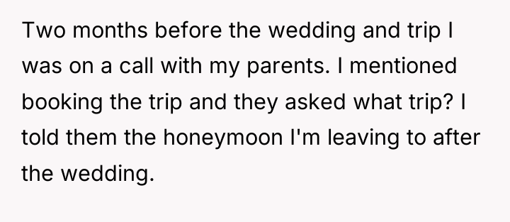 Two months before the wedding and trip I was on...