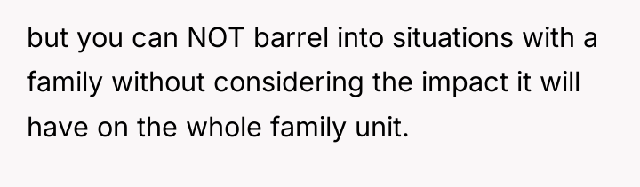 but you can NOT barrel into situations with a family...