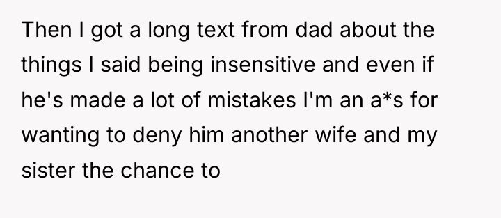 Then I got a long text from dad about the...