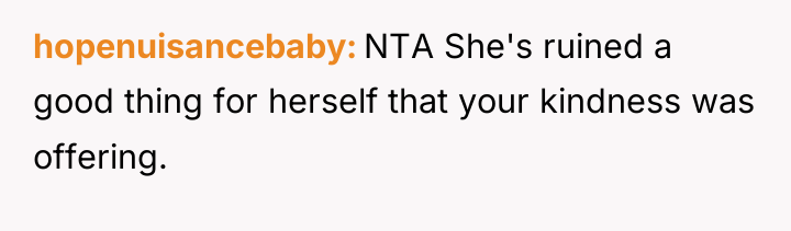 hopenuisancebaby NTA She's ruined a good thing for herself that...