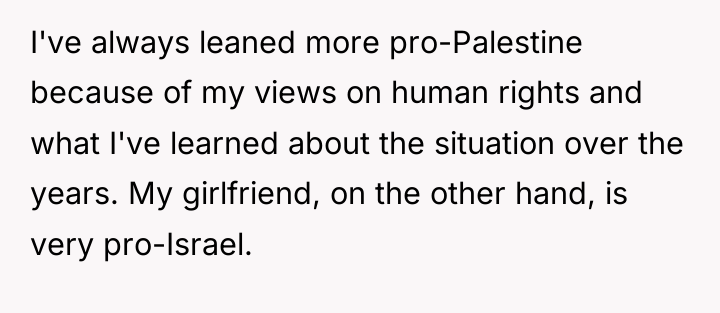 I've always leaned more pro-Palestine because of my views on...