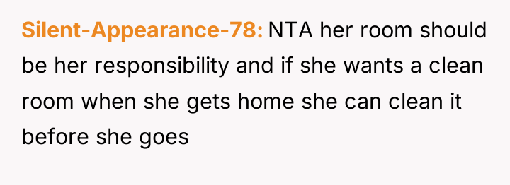 Silent-Appearance-78 NTA her room should be her responsibility and if...