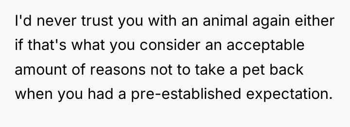 I'd never trust you with an animal again either if...
