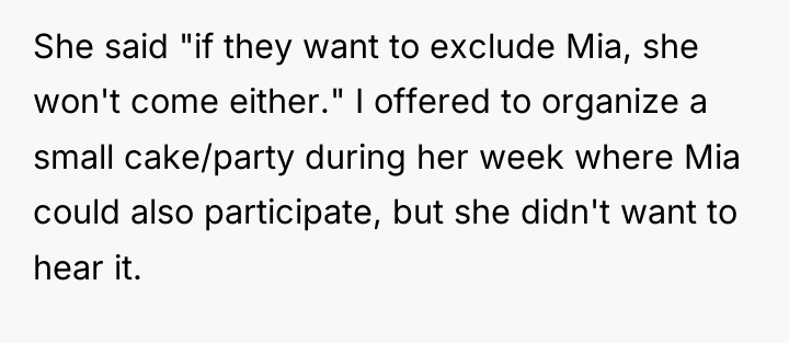 She said "if they want to exclude Mia, she won't...