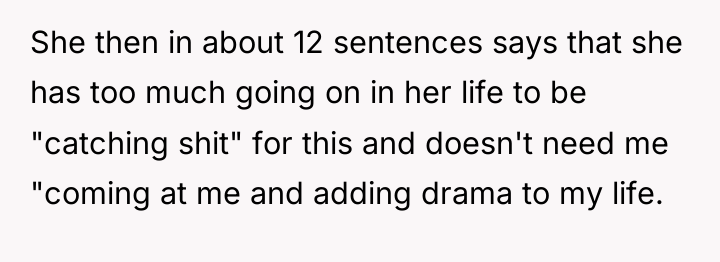 She then in about 12 sentences says that she has...