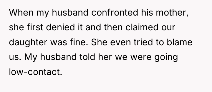 When my husband confronted his mother, she first denied it...