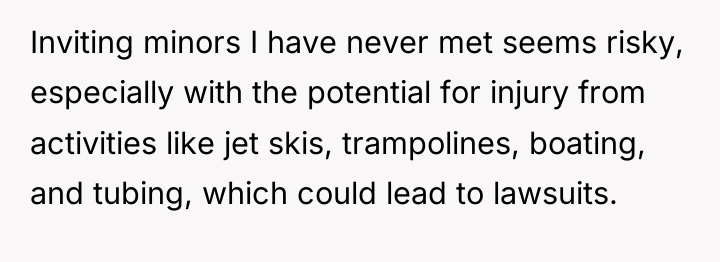 Inviting minors I have never met seems risky, especially with...
