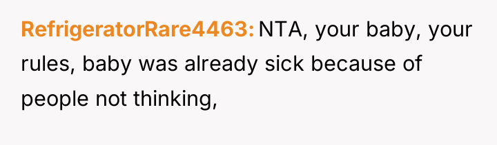 RefrigeratorRare4463 NTA, your baby, your rules, baby was already sick...