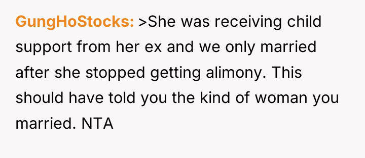 GungHoStocks >She was receiving child support from her ex and...