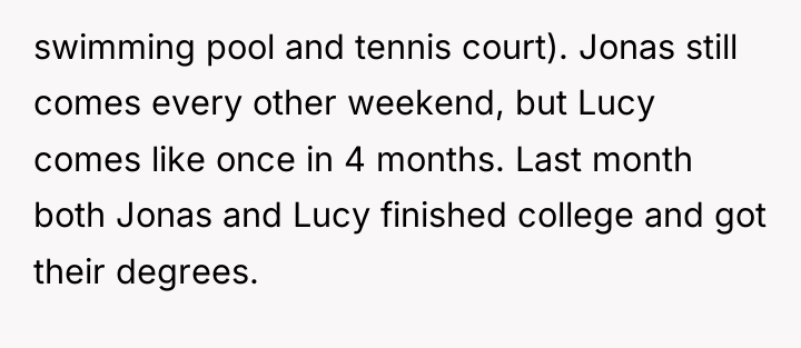 swimming pool and tennis court). Jonas still comes every other...